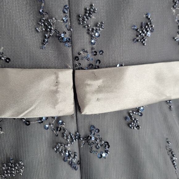 Basix Charcoal Feather Trim Sequin Sleeveless A Line Gown 6 - Picture 11 of 16